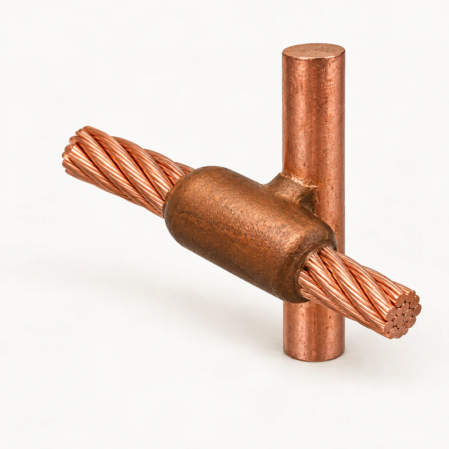 Cable · Rod exothermic weld — Cable run to ground rod