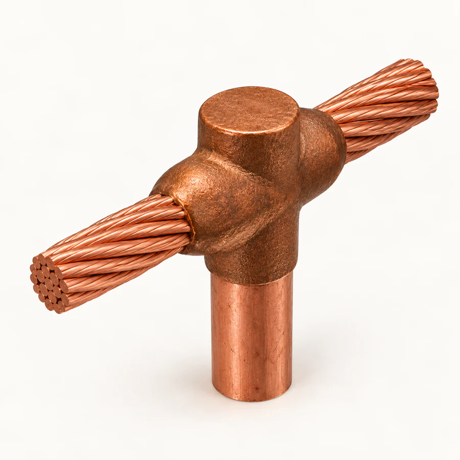 Cable · Rod exothermic weld — Cable tee on rod top